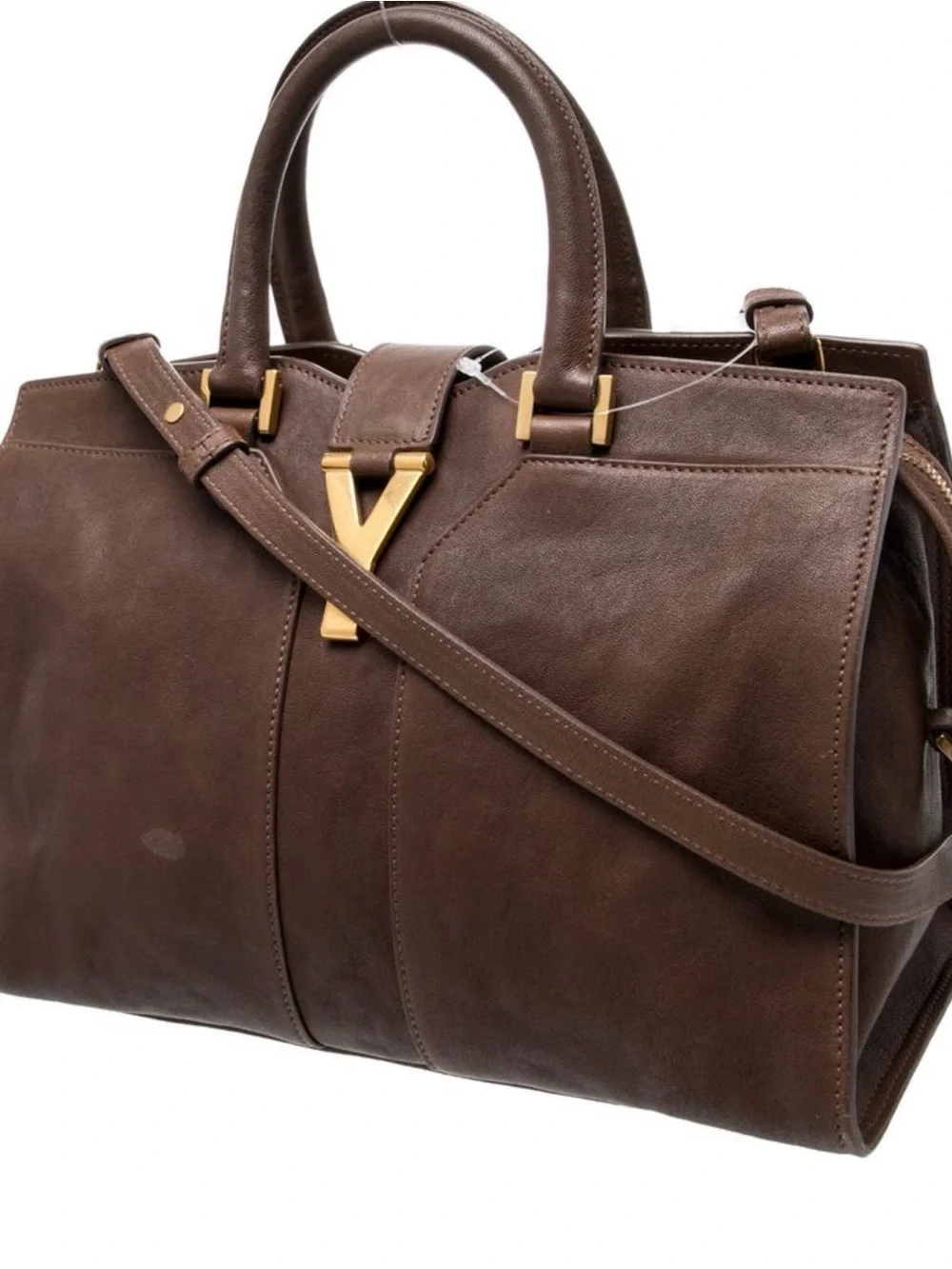 Yves Saint Laurent Brown Leather Duffel with Gold Hardware